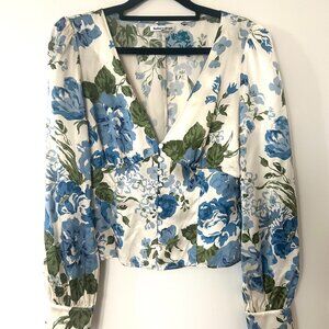 Floral Print Square Neckline Silk Crop Top